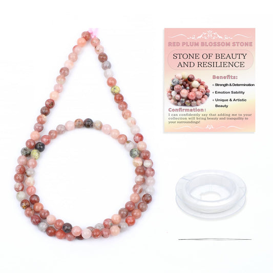 CMBYN Natural Stone Beads Round Genuine Real Stone Beading Strand Loose Gemstones DIY Smooth Bead for Bracelet Necklace Earrings Jewelry Making (Red Plum Blossom Stone, 4mm 90 Pieces)