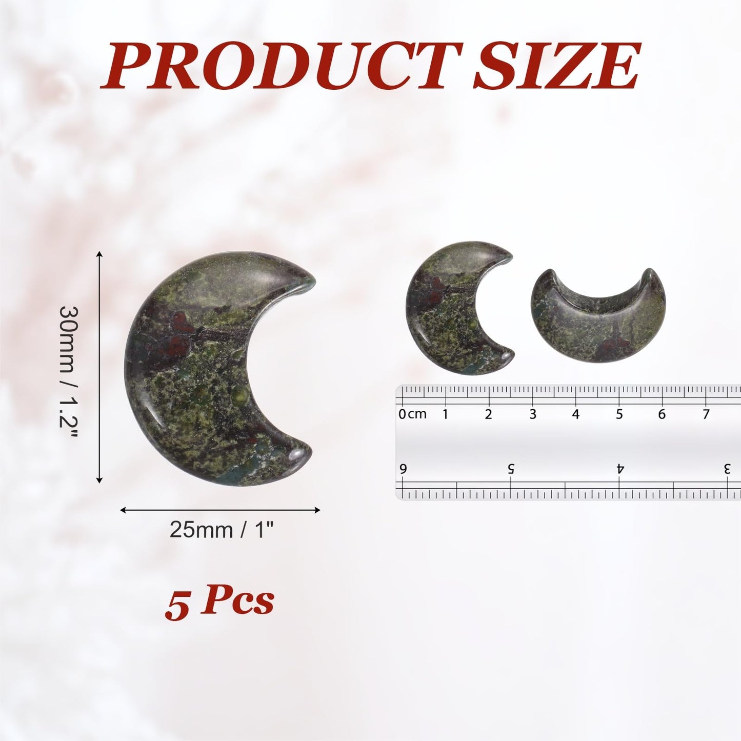 MECCANIXITY 5 Pcs Moon Crystal Worry Stone, 1.2 Inch Length Natural Bloodstone Jasper Moon Gemstone Bulk, Carved Pocket Stones for Meditation Balancing Pendant Decor