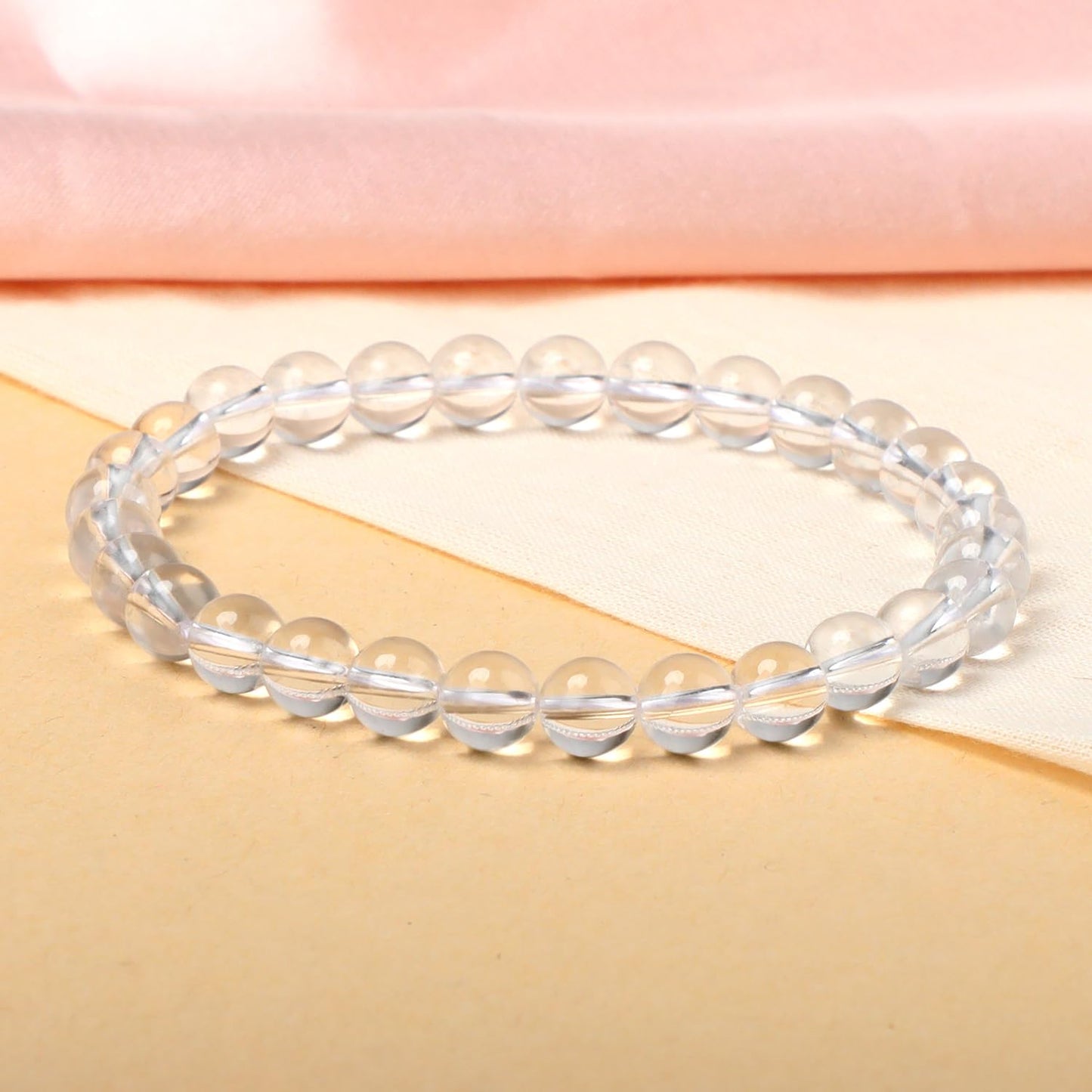 LPBeads Handmade Natural Gemstone Stretch Elastic 6mm Clear Quartz Bracelet Healing Crystal Round Stone Beads Jewelry Gifts for Women Men