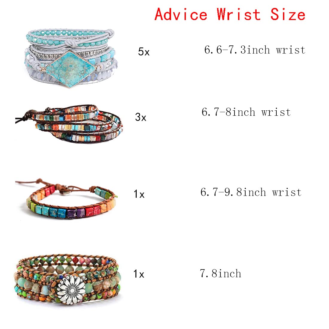 YGLINE Boho Handmade Wrap Leather Tube Crystal Stone Bracelet for Women (3 wrap-blue)