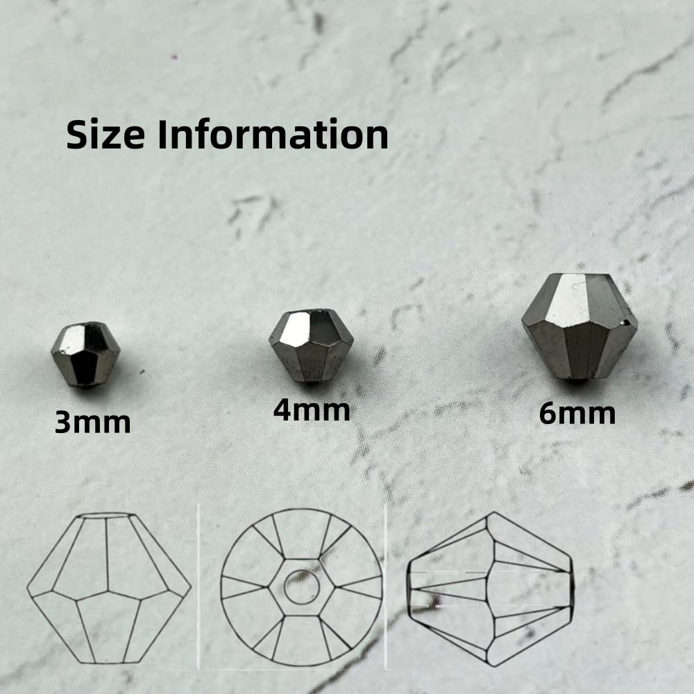 YUEXIGO 500pcs 3mm Bicone Glass Crystal Beads for Jewelry Making, Faceted Bicone Glass Spacer Beads for Bracelet Earring Necklace DIY Craft(Silver)