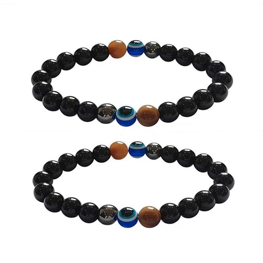WEFRIN Evil Eye with Hematite Black Obsidian Tiger Eye Stone Triple Protection Bracelets for Men Women, Crystal Jewelry Stone Bracelets Bring Luck and Prosperity and Happiness (E-8mm(e))