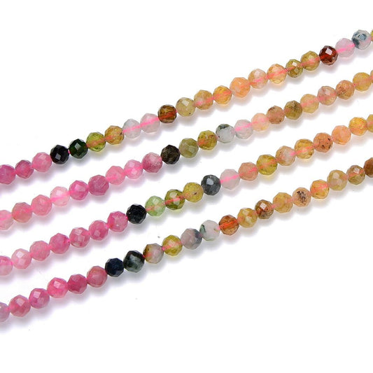 Adabele 15 Inch Natural Multi-Color Tourmaline Gradient Shade Healing Gemstone 4mm (0.16 Inch) Tiny Small Faceted Round Loose Beads Stone Spacer (90-100pcs) GK4-3