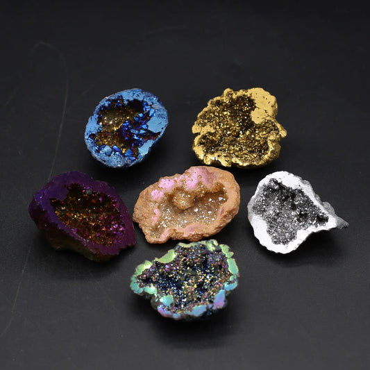 LE SKY 5 Pcs Natural Agate Stone Ornaments Cornucopia Healing Reiki Energy Color Plating Geode Agate Decorative Stones for Wealth Health