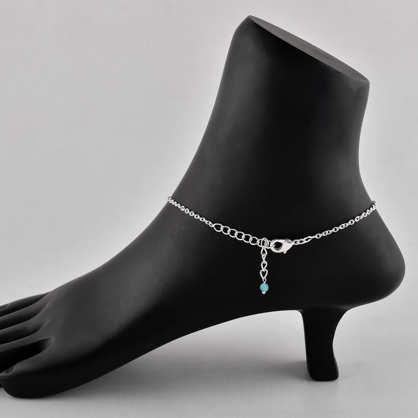YANARA Amazonite Ankle Bracelet for Women Jewelry, Natural Birthstone, Gemstone Beads, Handmade Dainty Anklet 9"+1.25" inch, 3mm Rounds, Chakra Energy Crystals, Silver Plated Chain