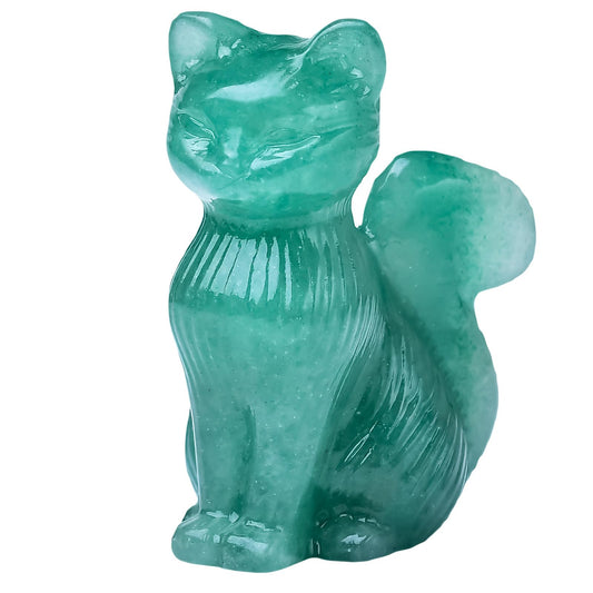 WUYOUSHI Natural Green Strawberry Crystal Cat Statue 2.4 Inch - Handmade Healing Sculpture, Lucky Guardian Pocket Statue for Reiki Meditation, Office & Home Decoration Gift