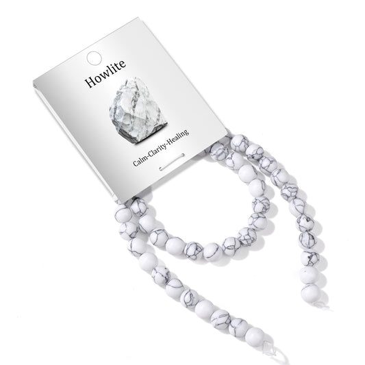 Risyfjew 50PCS 8mm Natural Howlite Beads Gemstone Round Loose Beads for Jewelry Making Chakra Crystal Stone Beads for Bracelets Necklace Earrings Making Supplies (50pcs/Strand)