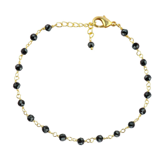CRYSTALINES Natural Black Spinel Gemstones Bracelet Handmade Hypoallergenic Gold Plated Jewelry for Women Healing Crystals Microfaceted Beads Rosary Chain Boho August Birthday Bracelet, 7+1inch