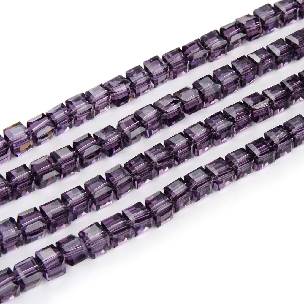 200pcs Czech Faceted Cube Crystal Glass Loose Beads Spacer Bulk 6mm (0.24 Inch) Amethyst for DIY Jewelry Craft Making CCC627