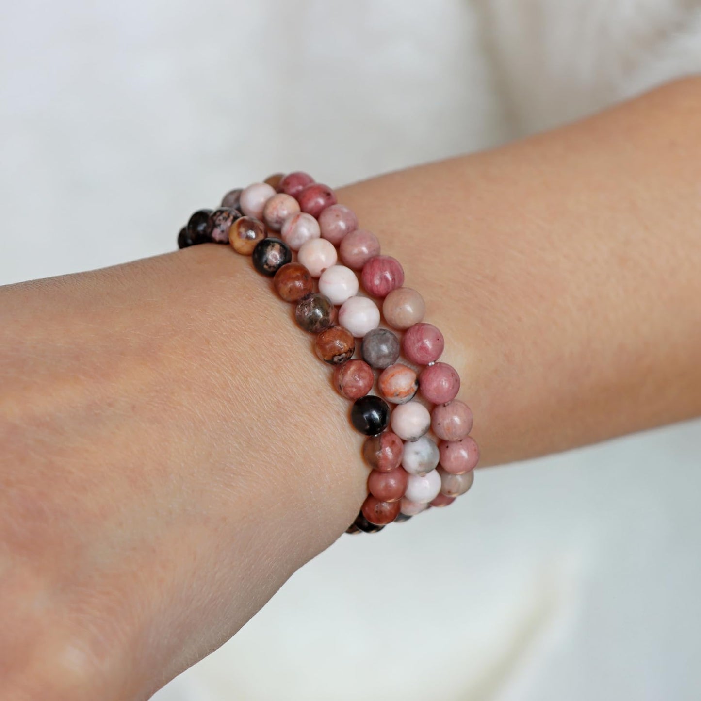 Risyfjew 3 PCS Healing Crystal Bracelets Women 6mm Natural Stone Beaded Stretch Bracelet Pink Zebra Jasper Jewelry Gifts