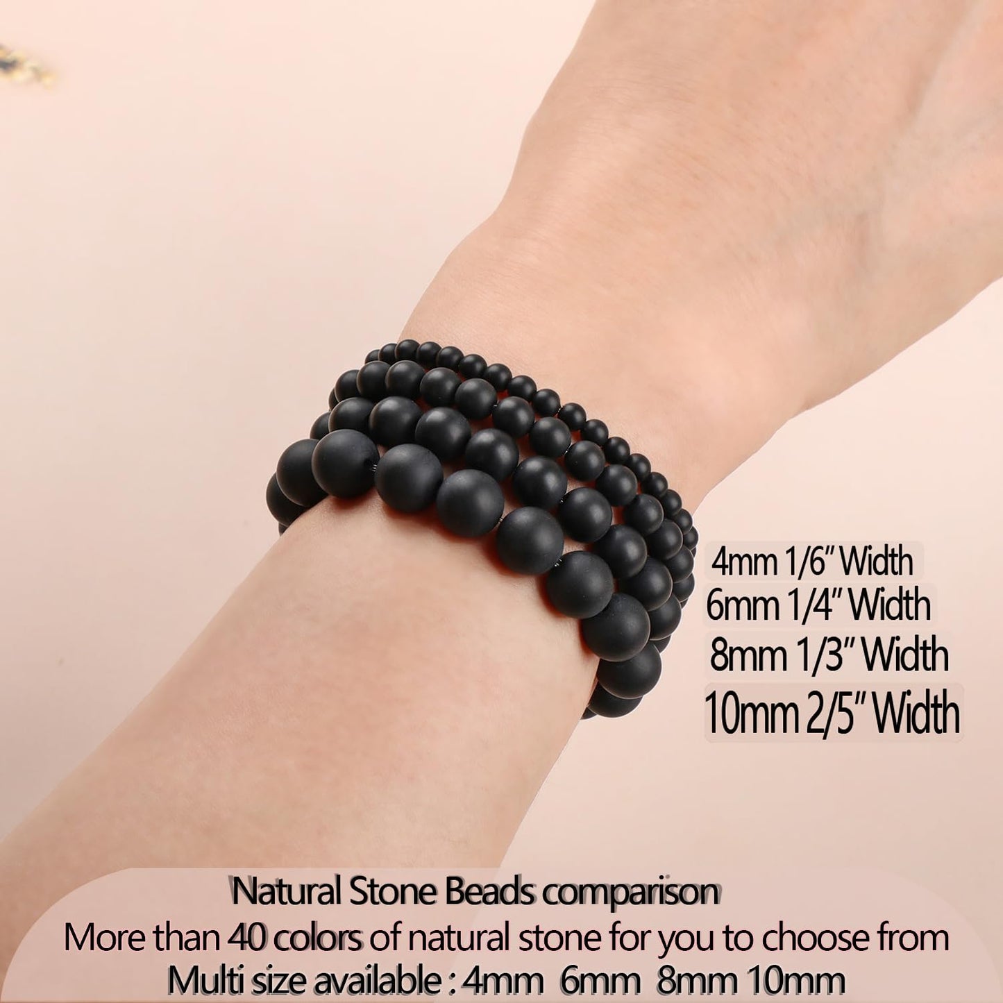 LPBeads Handmade Natural Gemstone Stretch Elastic 8mm Matte Black Onyx Bracelet Healing Crystal Round Stone Beads Jewelry Gifts for Women Men