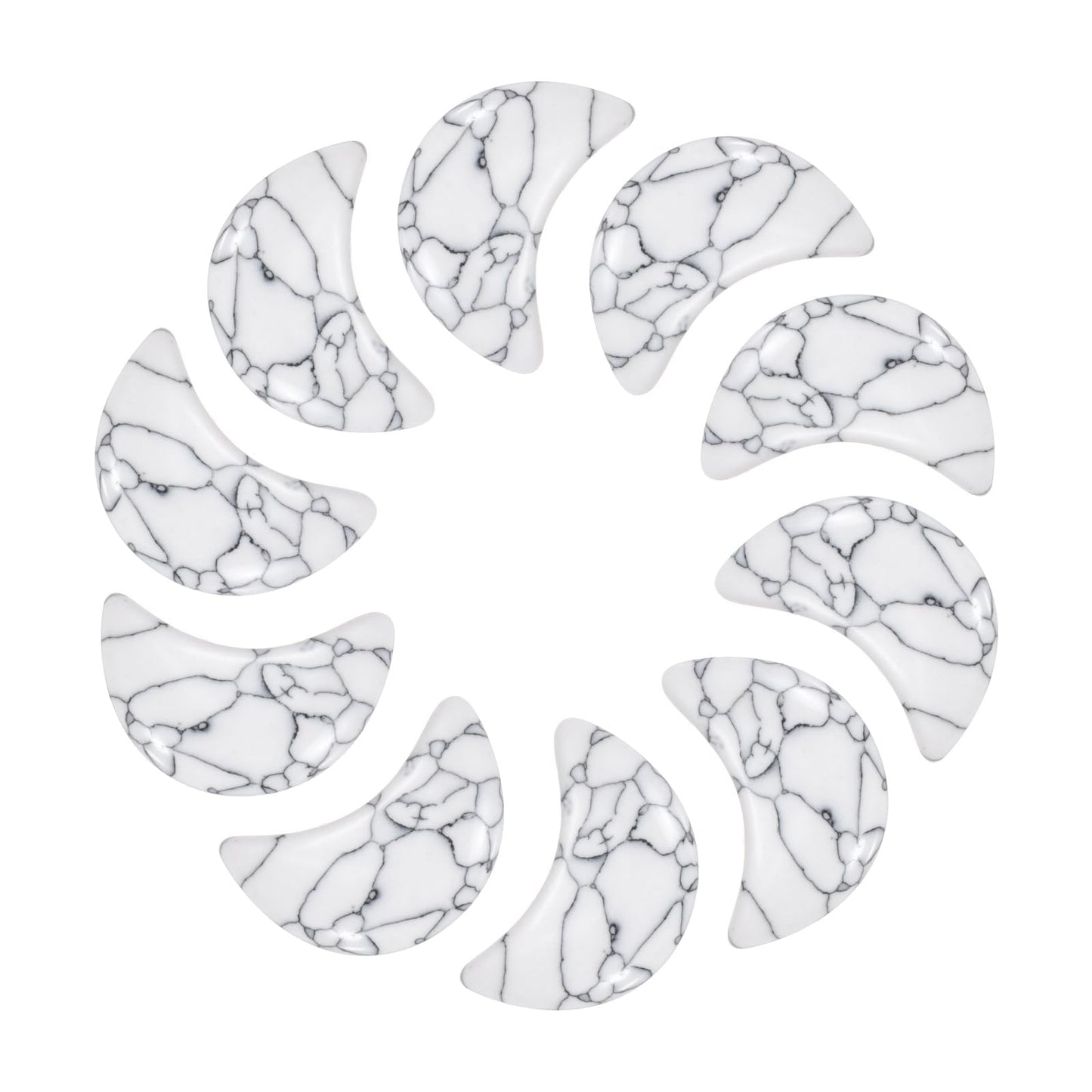 MECCANIXITY 10 Pcs Moon Crystal Worry Stone, 0.5 Inch Length Natural White Howlite Moon Gemstone Bulk, Carved Pocket Stones for Meditation Balancing Pendant Decor
