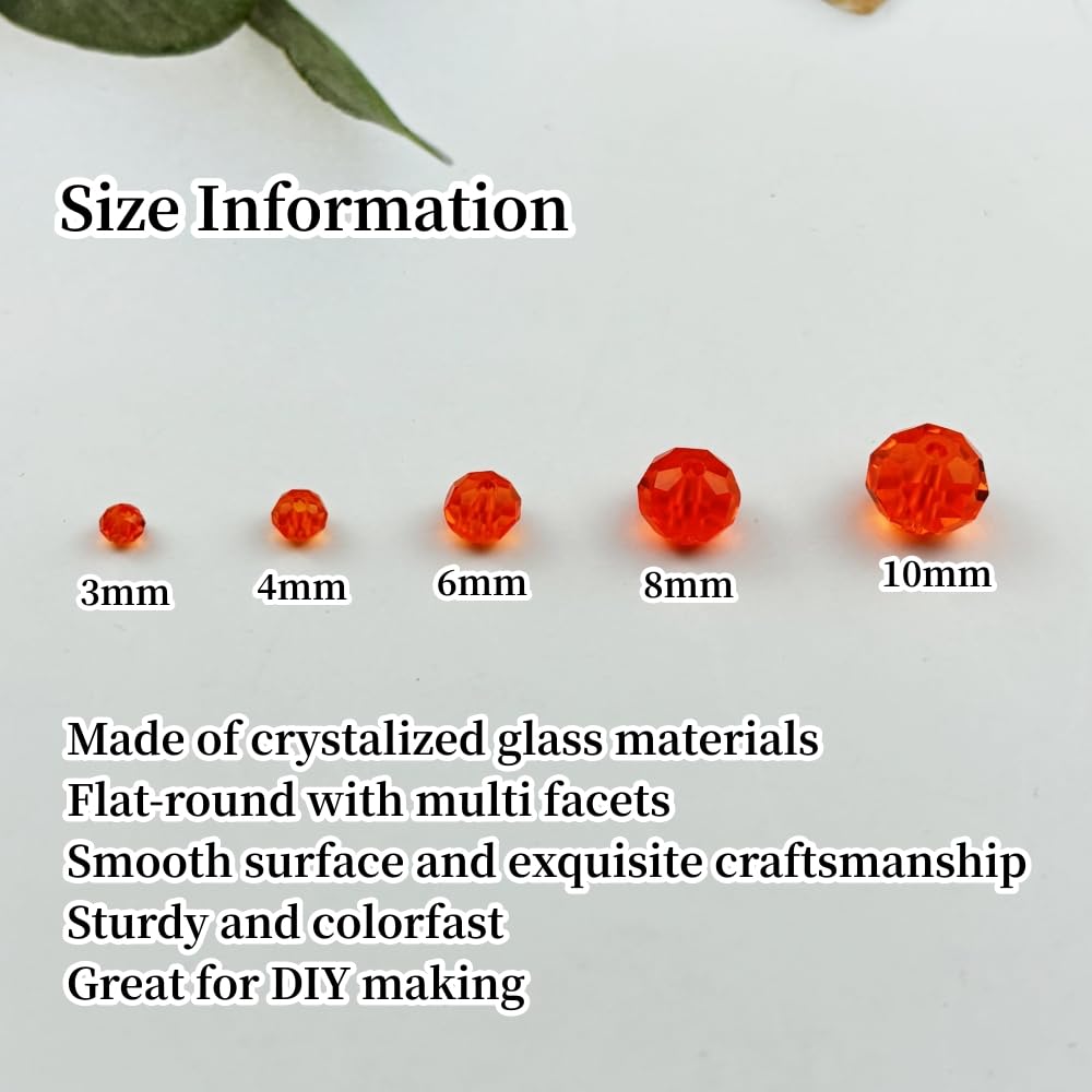 YUEXIGO 250pcs 6mm Crystal Glass Beads for Jewelry Making, Faceted Rondelle Glass Spacer Beads for Wind Chimes Bracelet Earring Necklace DIY Craft(Dark Orange)