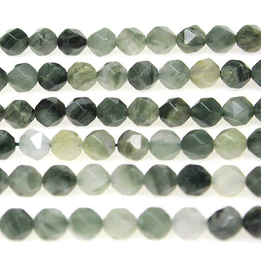 MJDCB Best Sellers Natural Stone Beads Faceted Polygon Grass Green Jade Crystal Energy Stone Healing Power for Jewelry Making(8mm)