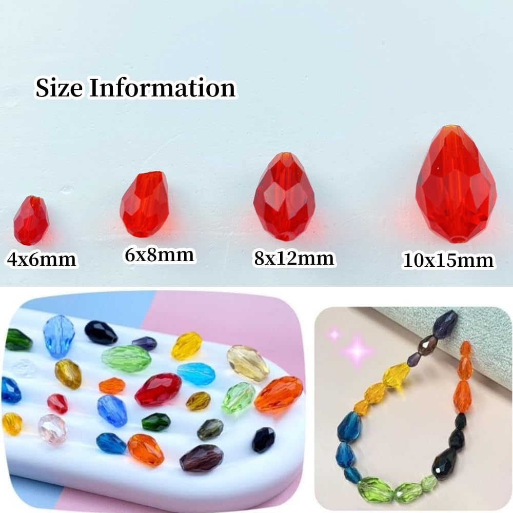 Honkoolly 50pcs 10x15mm Teardrop Crystal Glass Beads Vertical Hole Faceted Glass Teardrop Spacer Beads for Bracelets Necklace Earring DIY Jewelry Making Craft(Red)