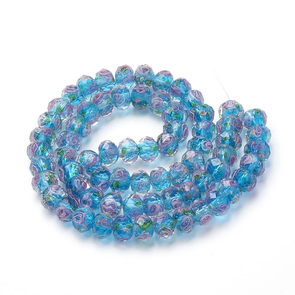PH PandaHall 45pcs 9~12mm Gold Sand Lampwork Beads Glass Handmade Round Loose Beads for Rosary Making Jewelry Craft Making with 2mm Hole - Dodger Blue