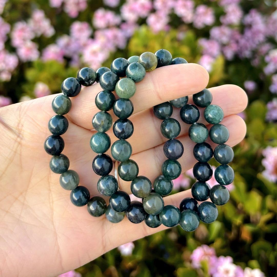 Adabele Real Natural Moss Agate Gemstone Beaded Bracelet 7 inch Stretch Chakra Healing Crystal Stone Jewelry Energy Quartz Rock GB8-25