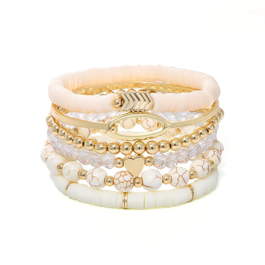 GOOJIDS Surfer Heishi Clay Bead Bracelets for Women Bohemian Stackable Gold Beaded Stretch Bracelets Elastic Layering Friendship Bracelets Set Boho Jewelry