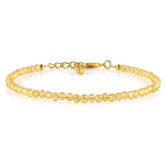 Natural Yellow Citrine Gemstone Micro Beads Dainty Bracelet Jewelry for Women, November Birthstone, Chakra Energy Crystals, 14k Gold Plated Chain 8 inch Adjustable
