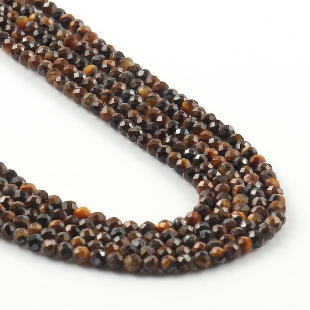 Song Xi 90pcs 4mm Natural Yellow Tiger Eye Gemstone Beads Faceted Round Loose Stone Beads for Jewelry Making (1 Strand)