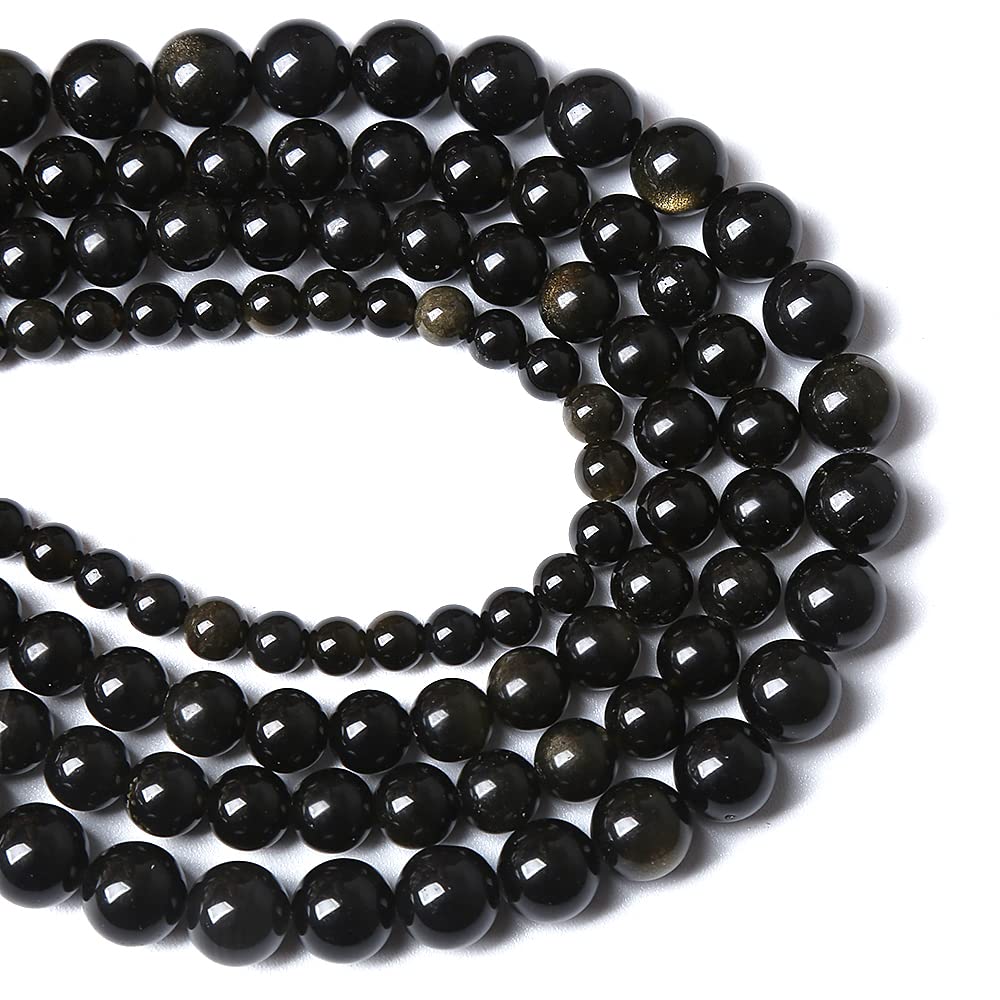 8MM 46PCS Natural Stone Golden Obsidian Loose Spacer Beads for Jewelry Making DIY Bracelet