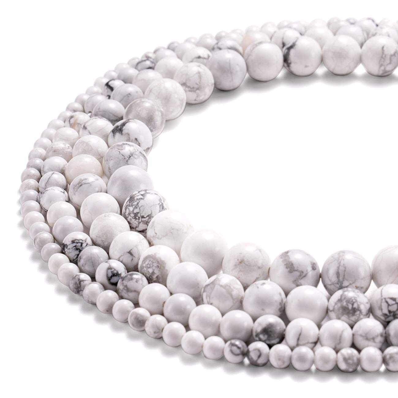 BEADIA Natural White Howlite Stone Round Loose Semi Gemstone Beads for Jewelry Making 8MM 44PCS