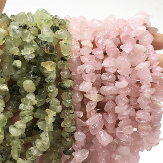 favoramulet 5-8mm Rose Quartz & Green Prehnite Tumbled Stone Chip Beads for Jewelry Making, Irregular Shaped Healing Crystal Loose Bead Supplys Bead, Pack of 2 Strands(64 inches)