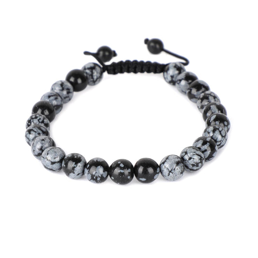 AD Beads Natural 8mm Gemstone Bracelets Healing Power Crystal Macrame Adjustable 7-9 Inch (Snow Flake)