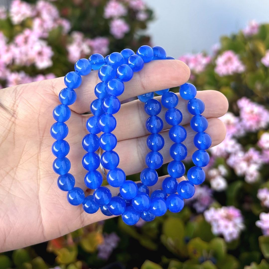 Adabele Real Natural Blue Agate Gemstone Beaded Bracelet 8 inch Stretch Chakra Healing Crystal Stone Jewelry Women Mom Gift (Unisex) GB8-C18