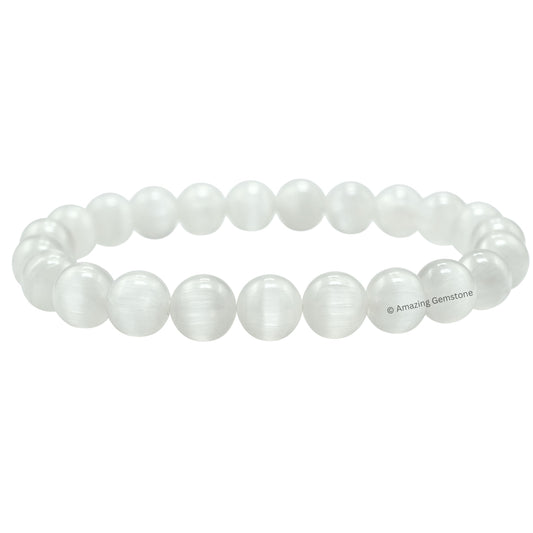 Amazing Gemstone Crystal Bracelet for Women Men's Gifts - Protection Healing Crystal Bracelet - 8mm Gemstone Beaded Stretchable Bracelet Pulseras Para Hombres Mujer Stocking Stuffers Mothers Day Gift (Selenite)