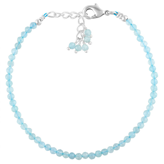 CRYSTALINES Natural Aquamarine Gemstones Beads Bracelets, Handmade, Real Crystals Jewelry, March Birthstone, Beaded Bracelet, Silver Plated, Adjustable Chain 7+1inch, Women Bracelet, AAA Grade