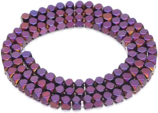 AD Beads Natural Hematite Gemstone Faceted Square Cube Loose Beads 16" (6x6mm, Metallic Purple)