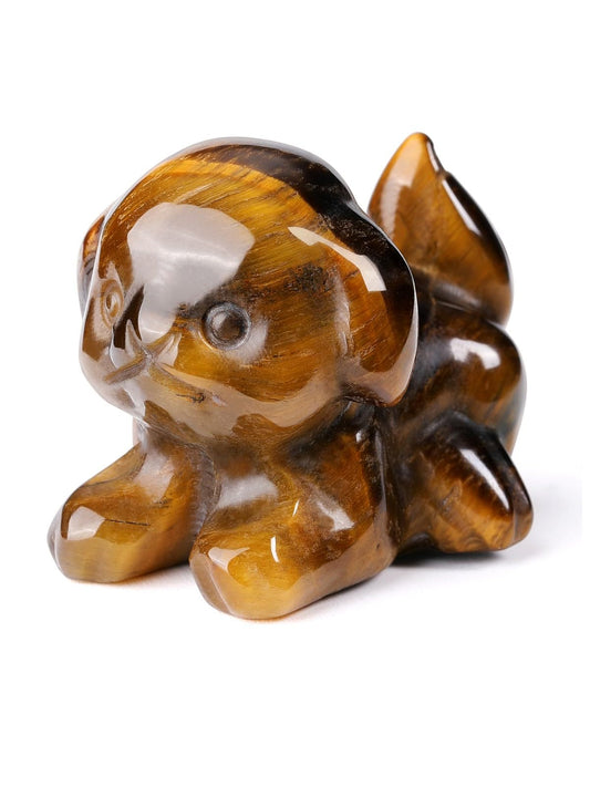 CrystalTears Tiger Eye Crystal Dog Figurine, 1.5” Healing Gemstone Dogs Puppy Statue Ornament for Home Office Decor, Cute Lucky Crystals Dogs Gifts for Gifts for Women Dog Lovers Men Christmas