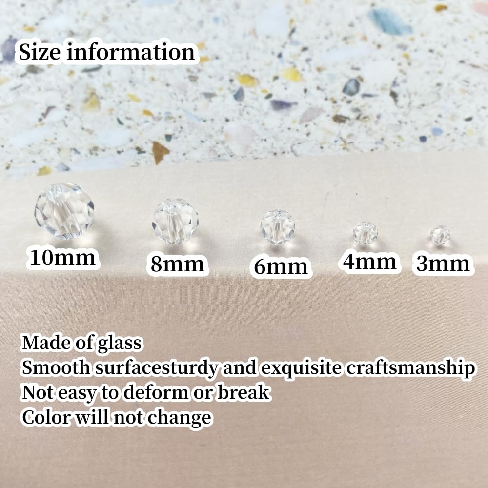 Xinhongo Crystal Glass Beads 50 Pieces 10mm Round Faceted Glass Spacer Beads for Jewelry Making Bracelet Earring Necklace DIY Craft Supplies(Crystal Clear)