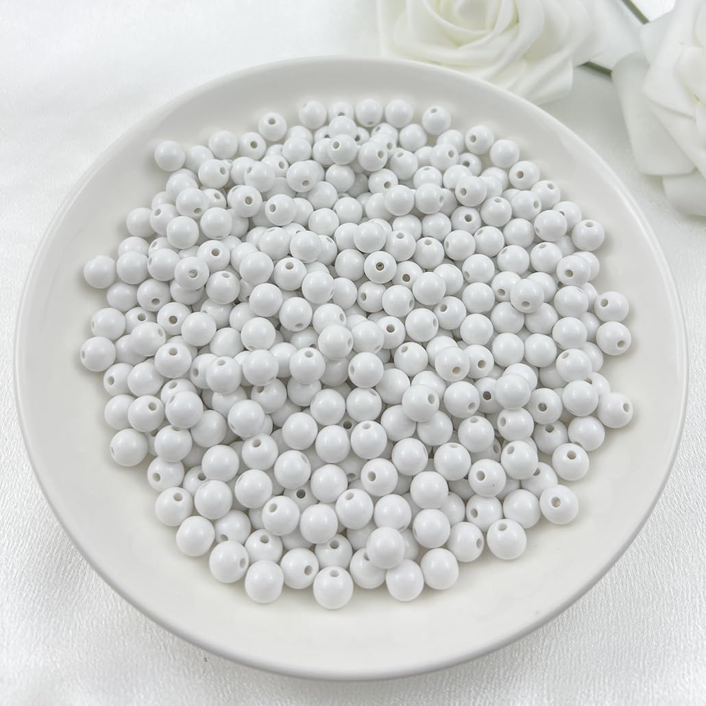 Mulutoo 1000pcs 6MM Acrylic Round Beads for Jewelry Making, Crafting & Decoration (White)