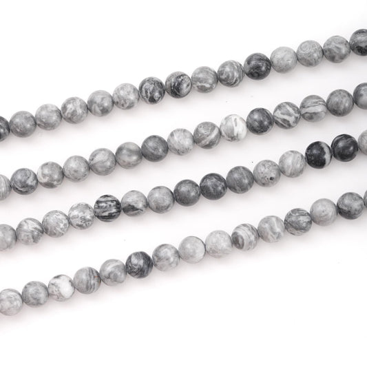 6mm 60pcs DIY Natural Map Stone Beads Round Healing Crystal Gemstone Loose Beads for Jewelry Making Handmade Bracelet Necklace