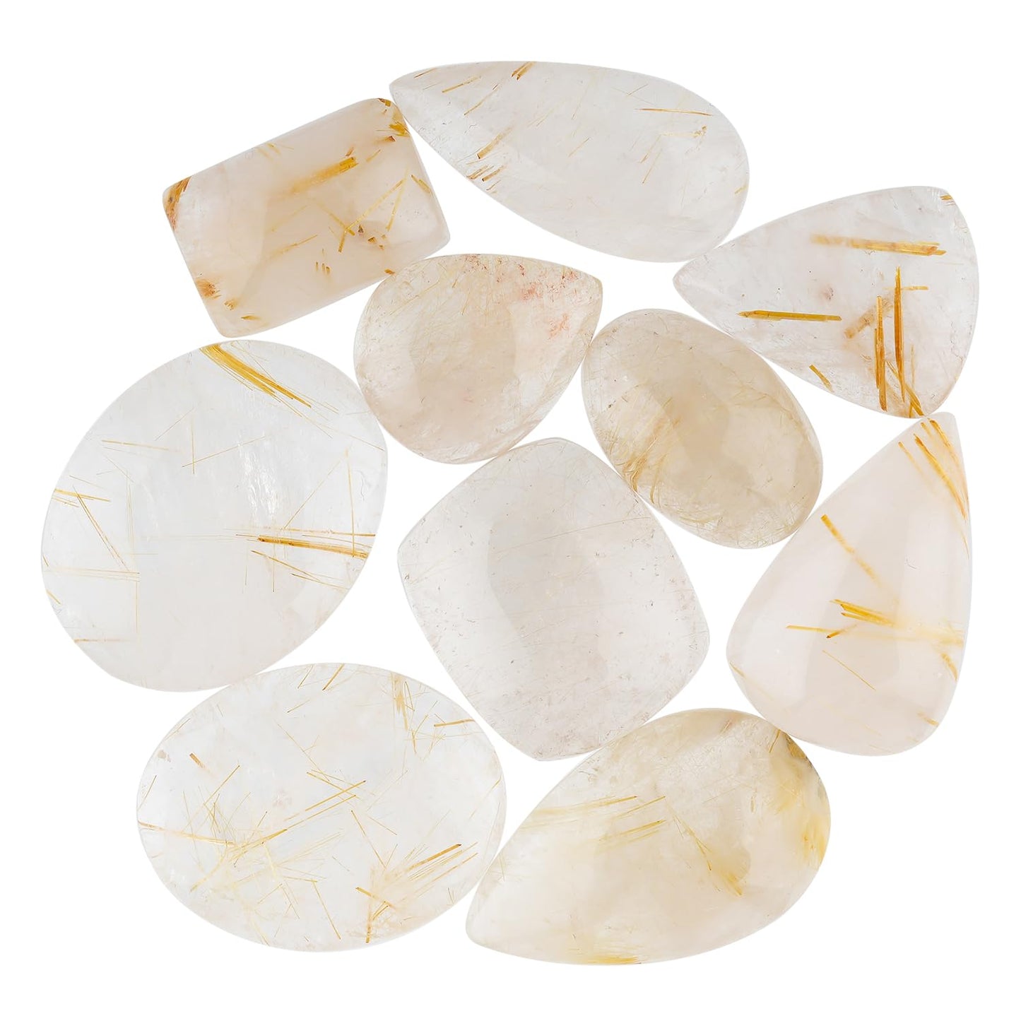 GemSymphony Natural Golden Rutile Gemstone Cabochon Pack of 3 Mixed Shapes – Polished Crystal Stones for Jewelry Making Supply, Healing, Reiki & DIY Crafts, Natural Gem Cab Set for Wire Wrapping (15-20 mm)