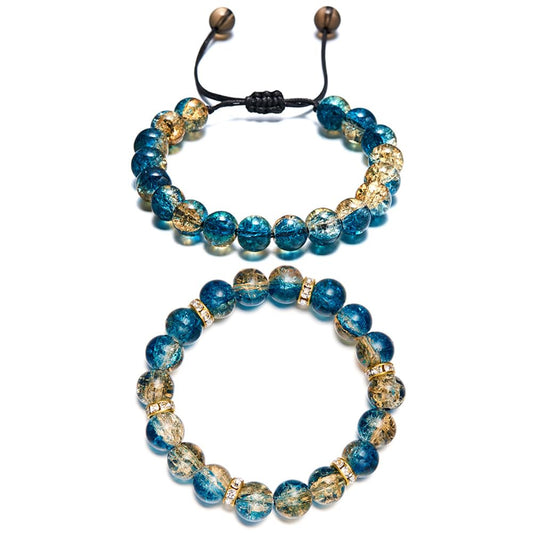 LANG XUAN Beaded Stretch Bracelets for Women Men Healing Crystal Stone Bracelet Bead Adjustable Unisex Gemstones Bracelets 10MM Weave Jewelry Gifts (2pcs Yellow blue)
