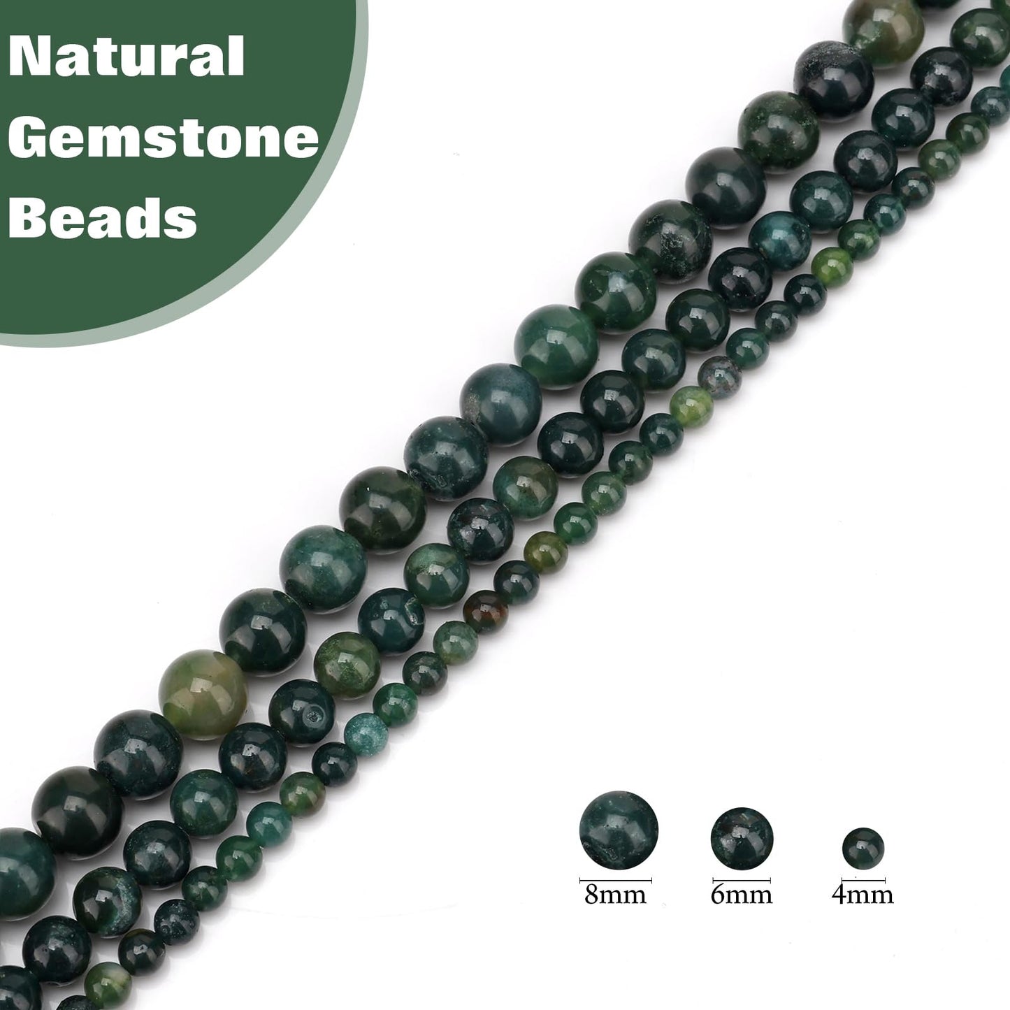Vinswet 45pcs 8mm Moss Agate Natural Stone Beads Round Genuine Real Stone Beading Loose Gemstones DIY Smooth Bead for Bracelet Necklace Earrings Jewelry Making