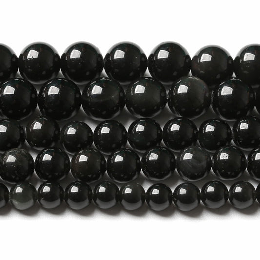 12MM 32PCS Natural Stone Black Obsidian Gemstone Loose Beads for Jewelry Making DIY Bracelet 1 Strand