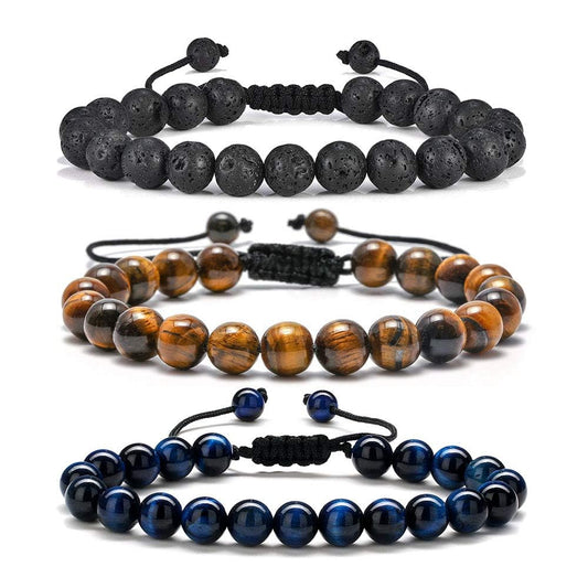M MOOHAM Gifts for Male Coworkers Mens - Natural Black Lava Rock Stone Mens Anxiety Tiger Eye Bracelets Adjustable Aromatherapy Essential Oil Diffuser Healing Bracelet