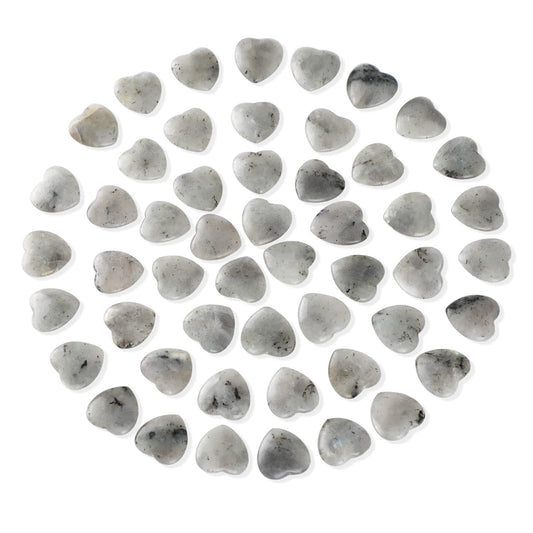 Gerrii 50 Pcs Heart Healing Stone Bulk Quartz Heart Inspirational Stones Gift for Women Love Pocket Polished Natural Energy Balancing Meditation 0.8 Inch(Black Labradorite)