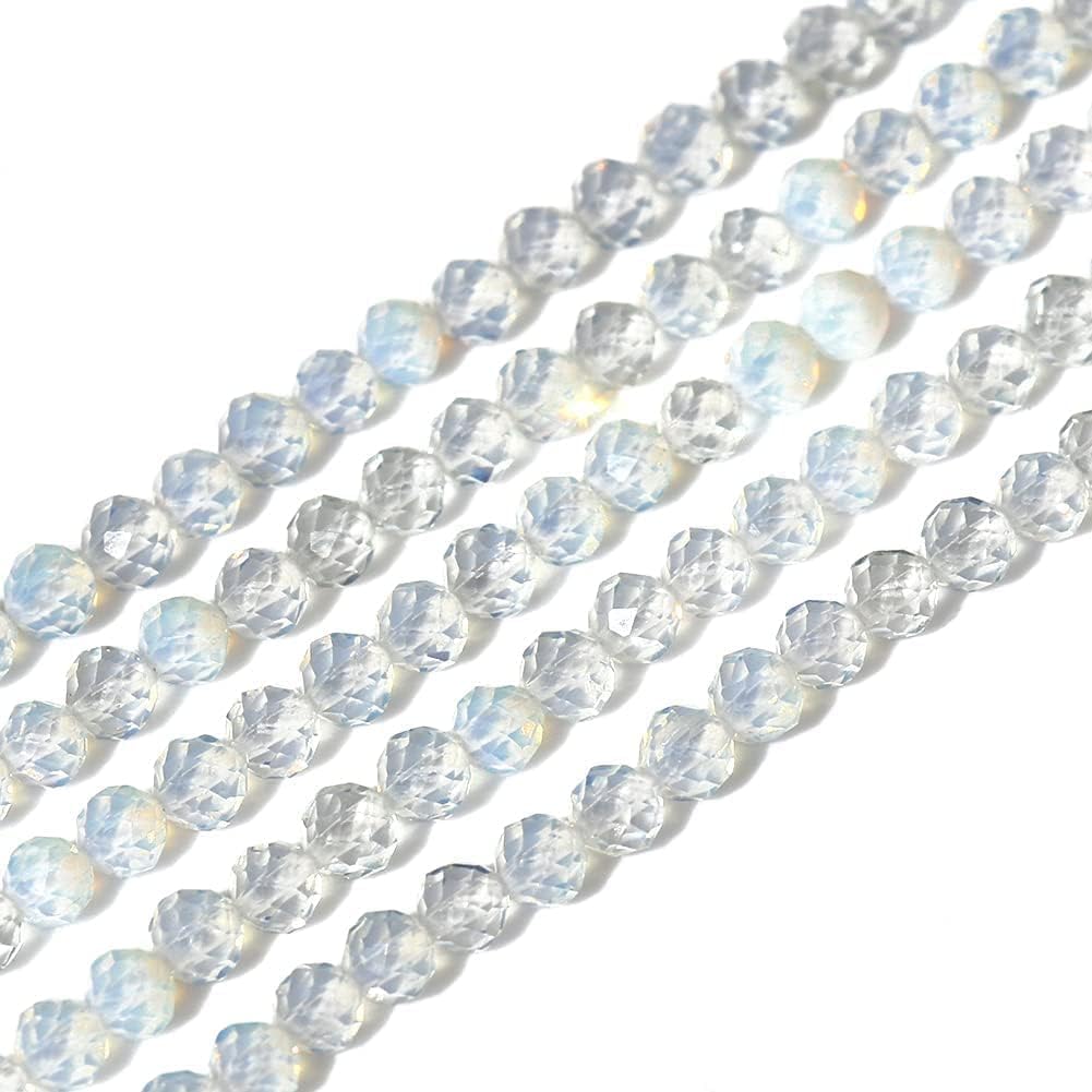 Song Xi 90pcs 4mm Natural Opal Gemstone Beads Faceted Round Loose Stone Beads for Jewelry Making