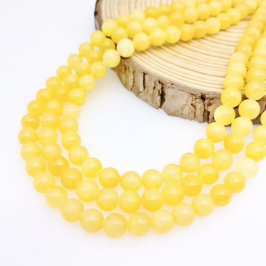 Basigeese Natural Gemstone Beads for Jewelry Making, Polished Round Smooth Stone Beads, Genuine Real Stone Beads for Bracelet Necklace 1 Strand 15"(8mm, Yellow Jade)