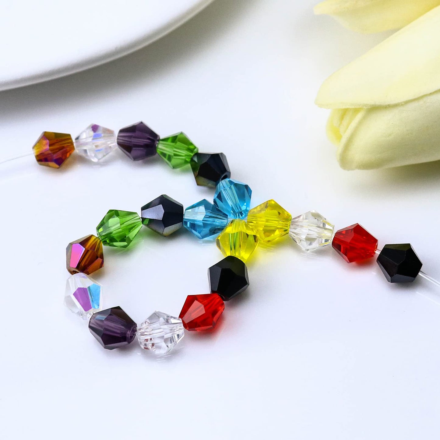 Dowarm 250PCS 6MM Faceted Bicone Crystal Beads for Crafts, Jewelry Making, DIY Bracelet, Necklace, Dolls, Wine Charms, Wind Chimes, Suncatchers, Loose Spacer Glass Beads, Plated Blue