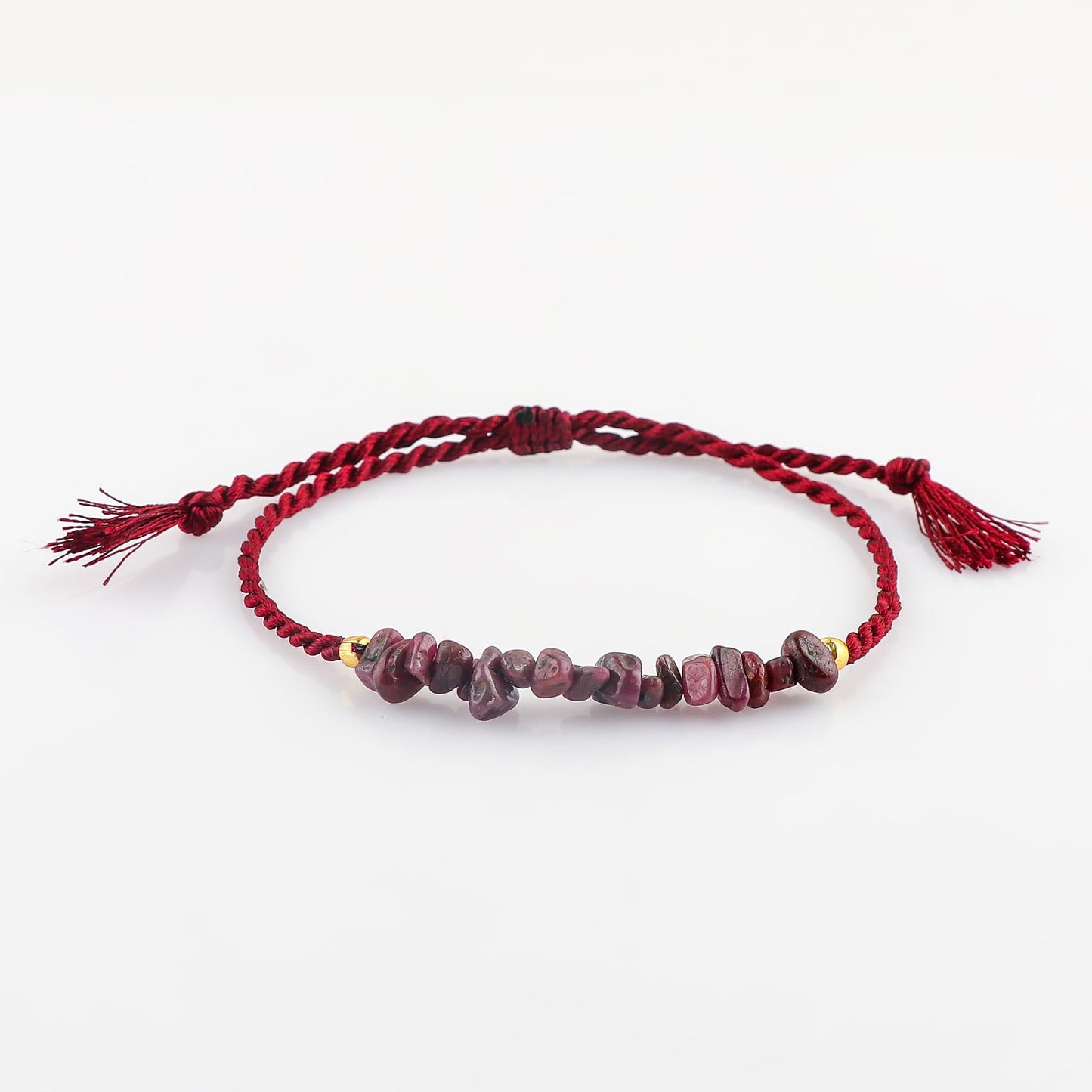 TGH Natural Ruby Chip Braided Bracelet – Handmade Adjustable Protection Bracelet – Raw Ruby Healing Crystal Jewelry for Men & Women – Energy Stone Christmas Gift – Birthday & Holiday Jewelry