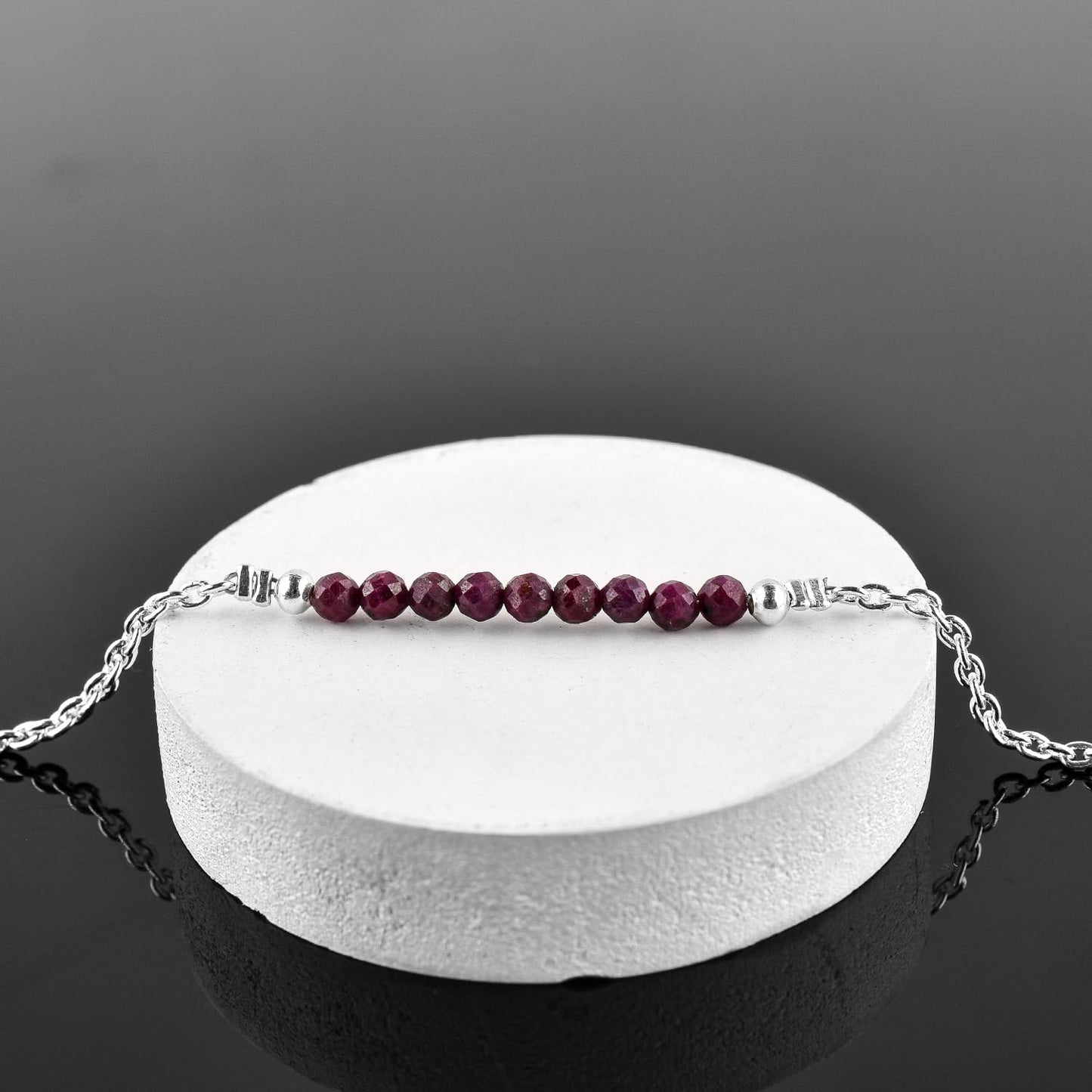 YANARA Ruby Ankle Bracelet for Women, Natural July Birthstone, Pink Gemstone Beaded, Handmade Dainty Anklets - Large Ankle Silver Plated Waterproof Anklets 9"+1.25" inch Chain, Chakra Energy Crystals