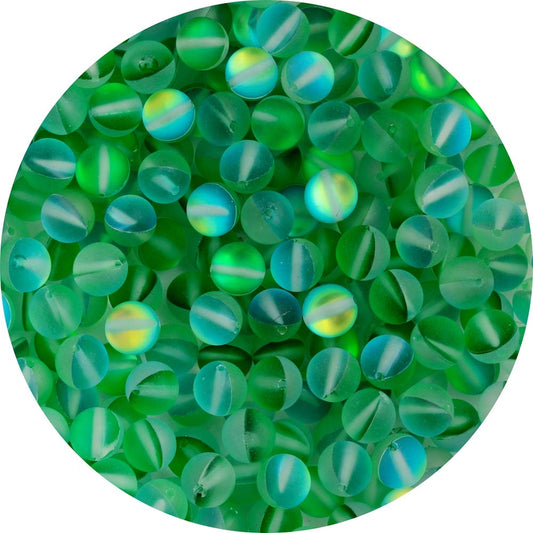 Matte Aurora Crystal Glass Beads Green 100pcs 8mm Flash Glitter Shining Mermaid Round Loose Aura Bead Frosted Moonstone for Jewelry Making (Green, 8mm)
