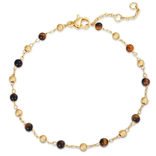 MEVECCO Gold Bracelet for Women 18K Gold Plated Tiger Eye Stone Custom Handmade Mixed Beads Charm Chain Bracelet Stack Jewelry Gifts