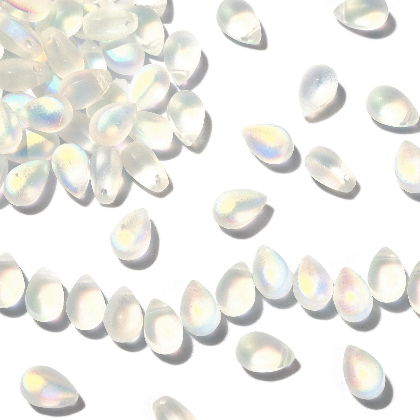 UR Urlifehall 100 Pcs Glass Teardrop Charms Frosted Transparent Spray Painted Glass Beads Clear AB Color Plated Beads for Jewelry Accessories